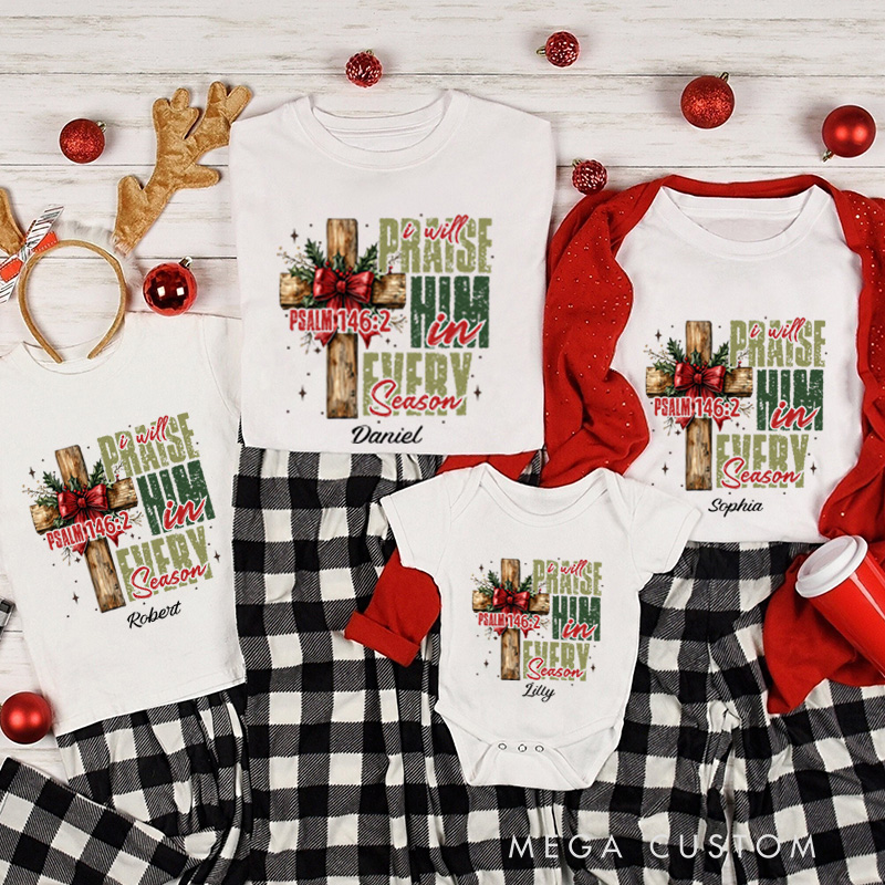 Personalized Bible Verse Cross Family Matching Cotton T-Shirts with Name Religious Gift Christmas Gift for Family