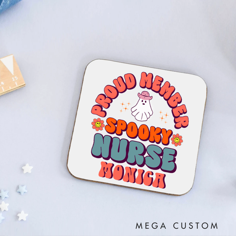 Personalized Coasters for Nurse Customized Proud Member of Spooky Nurse Design Coasters Nurse Gift