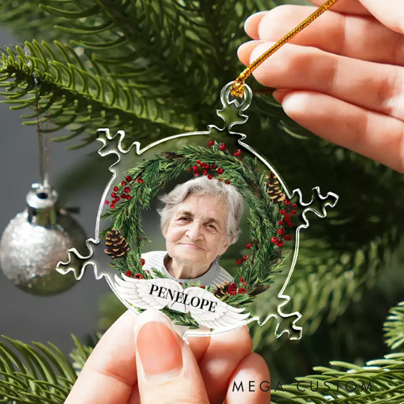 Personalized Memorial Photo Ornament You Always In My Heart Custom Snowflakes Shaped Acrylic Ornament