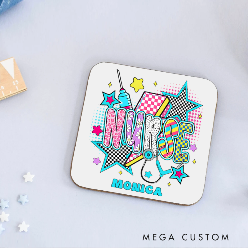 Personalized Coasters for Nurse Customized Colorful Nurse Stars Design Coasters Nurse Gift