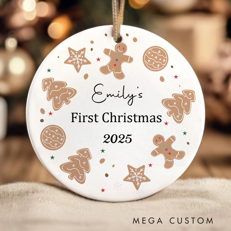 Personalized Gingerbread First Christmas Ornament Featuring Sweet Holiday Accents Christmas Ornament