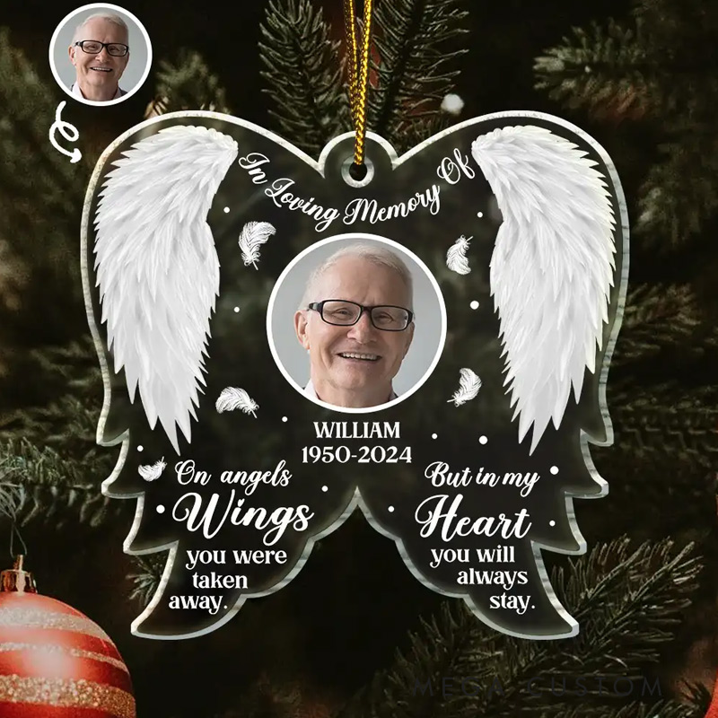 Personalized Memorial Photo Ornament On Angel Wings You Were Taken Away Custom Angel Wings Acrylic Ornament
