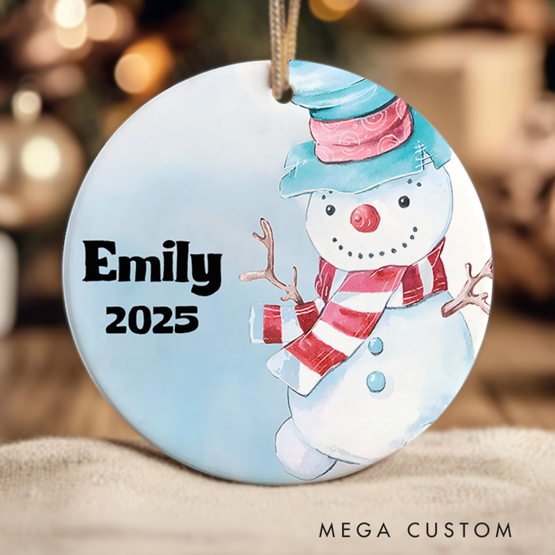 Personalized Snowman Christmas Ornament Highlighting Name And Playful Winter Scene Christmas Ornament