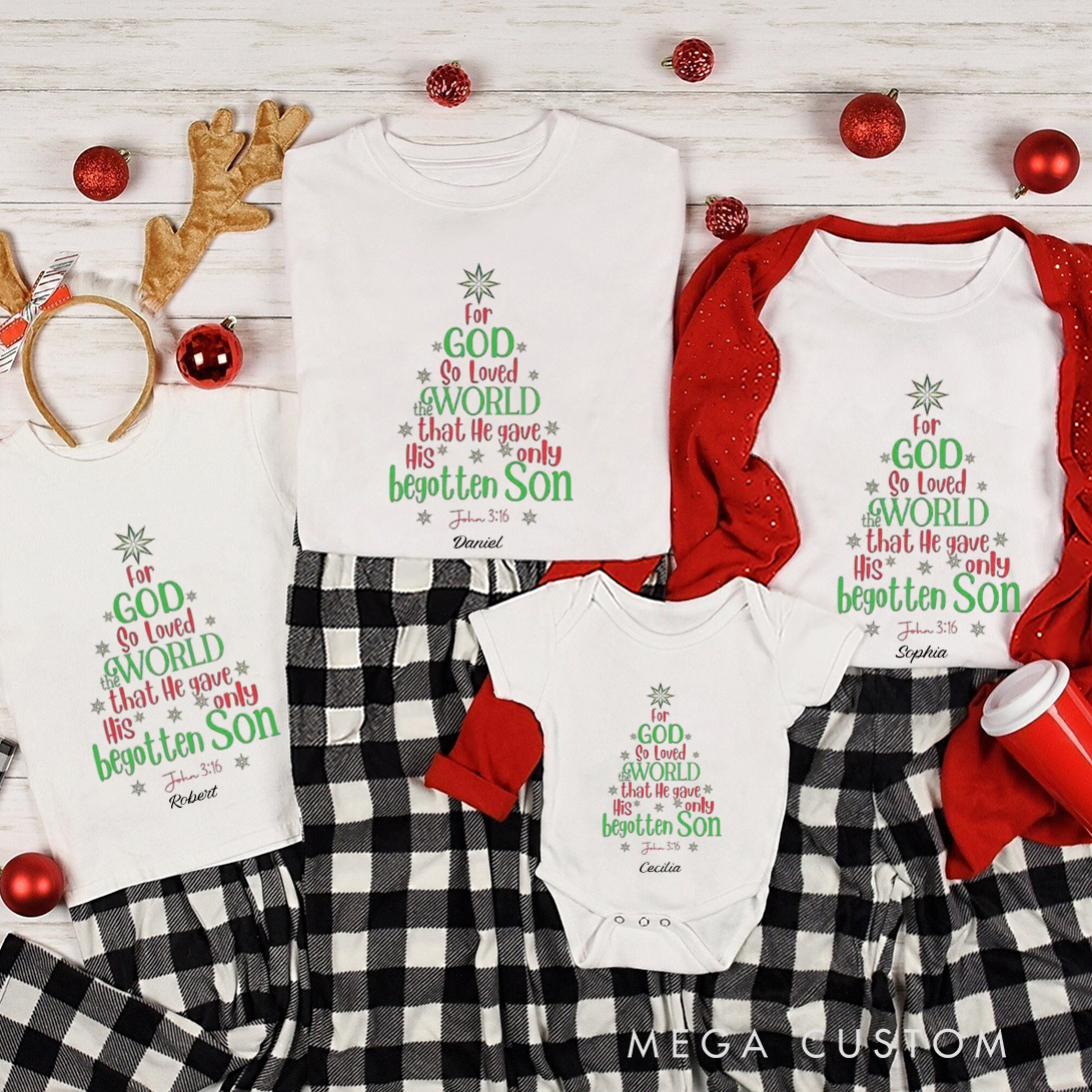 Personalized for God so Loved the World Family Matching Cotton T-Shirts with Name Religious Gift Christmas Gift for Family