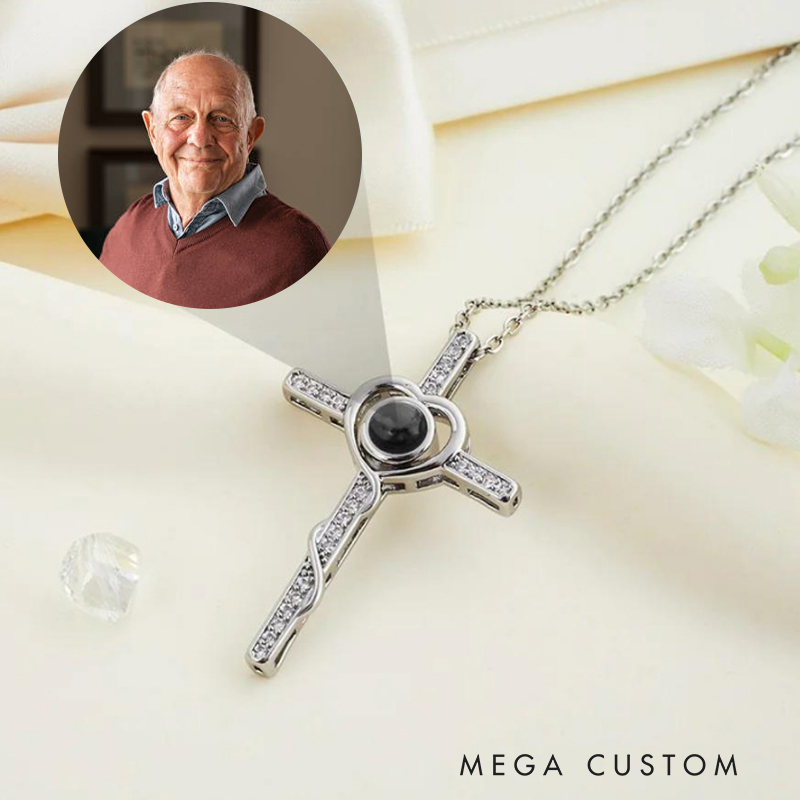 Personalized Cross Photo Projection Necklace with Picture Inside Custom Memorial Photo Pendant Sympathy Gift