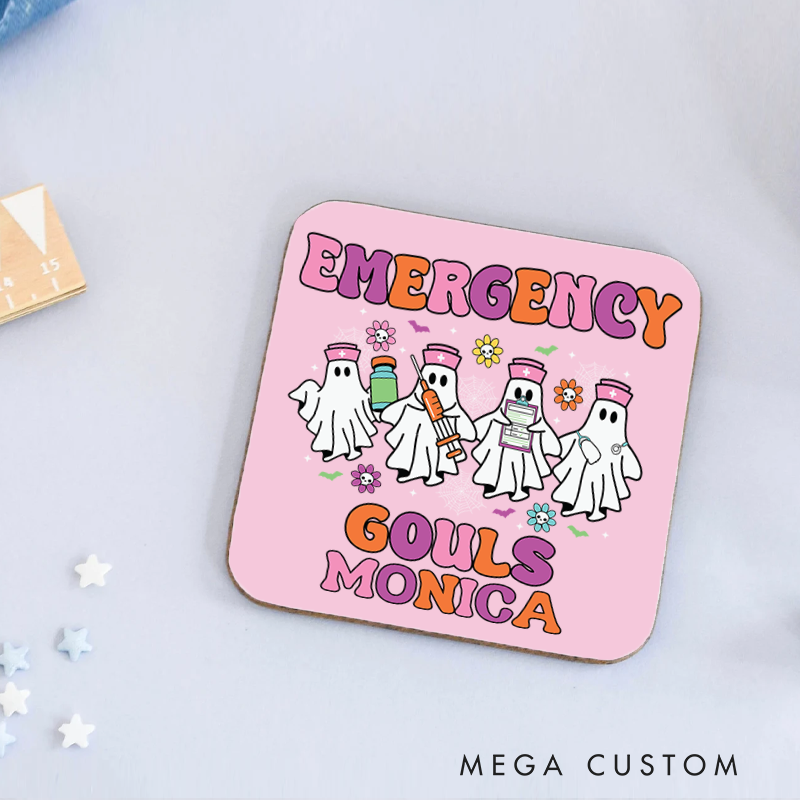 Personalized Coasters for Nurse Customized Emergency Ghouls Design Coasters Nurse Gift