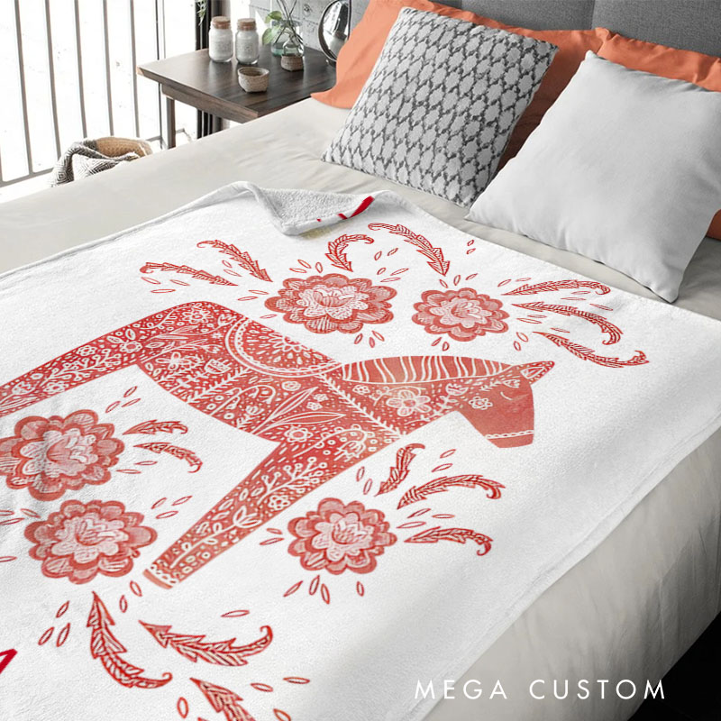 Personalized Swedish Dala Horse Personalized Blanket