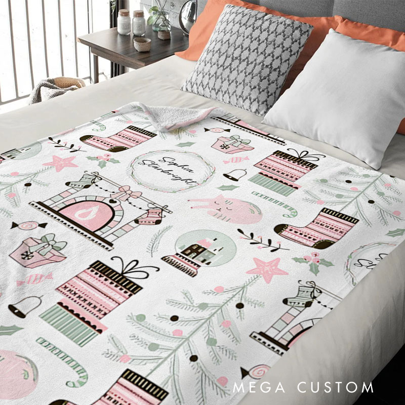 Personalized Name and Greeting Cozy Christmas Pattern Blanket