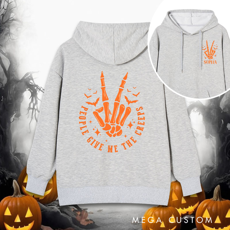 Personalized Skeleton Hands with Pumpkin and Moon Halloween Night Vibes Hoodies
