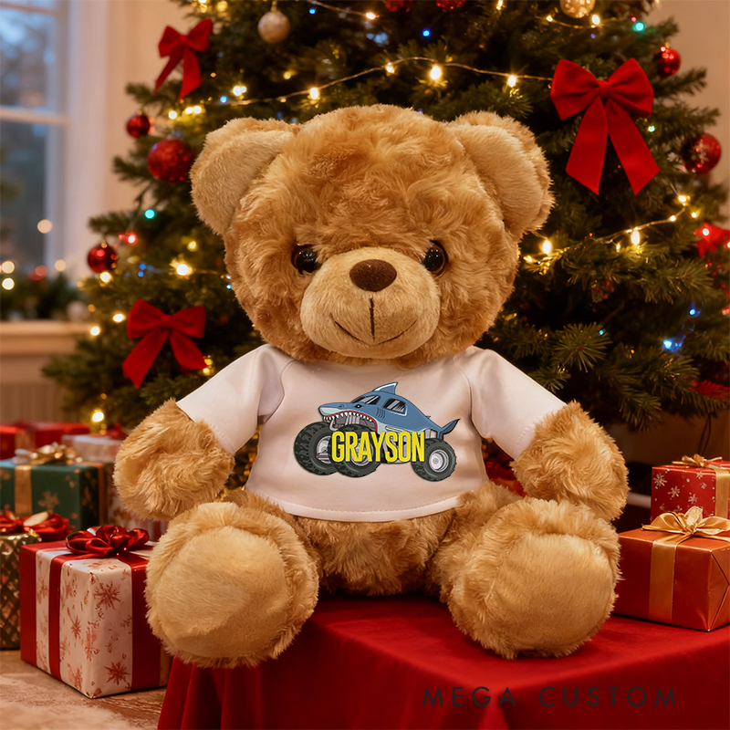 Personalized Monster Truck Brown Bear Plush Toy Custom Shark Design Gift