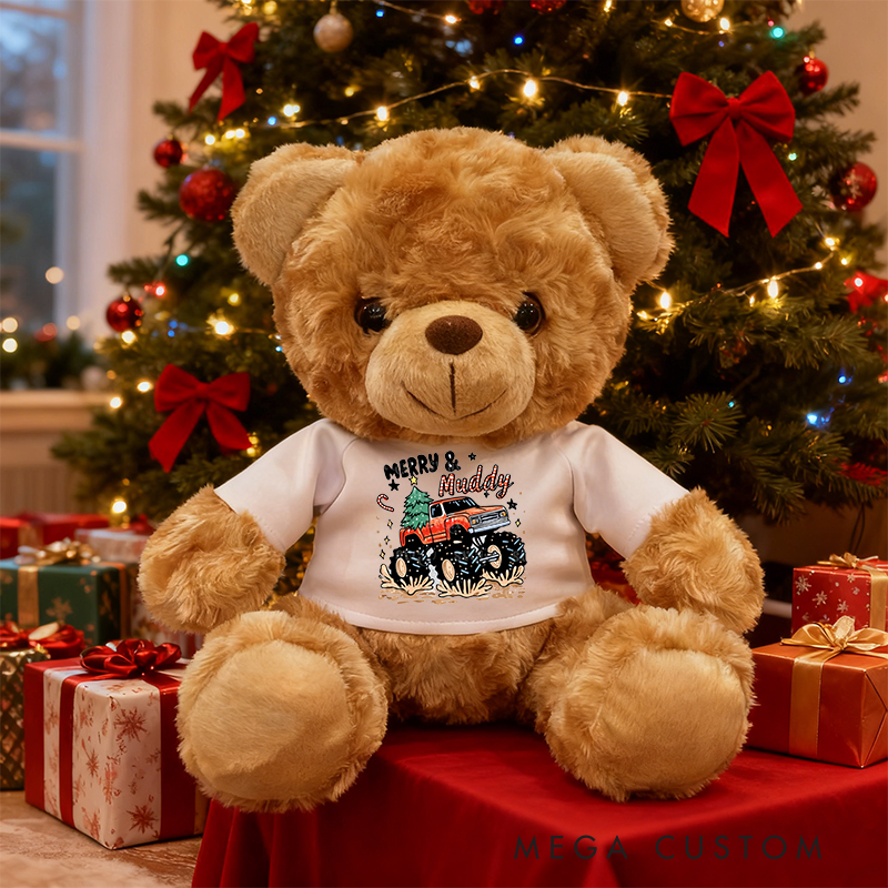Personalized Merry and Muddy Custom text Brown Bear Plush Toy Custom Christmas Gift