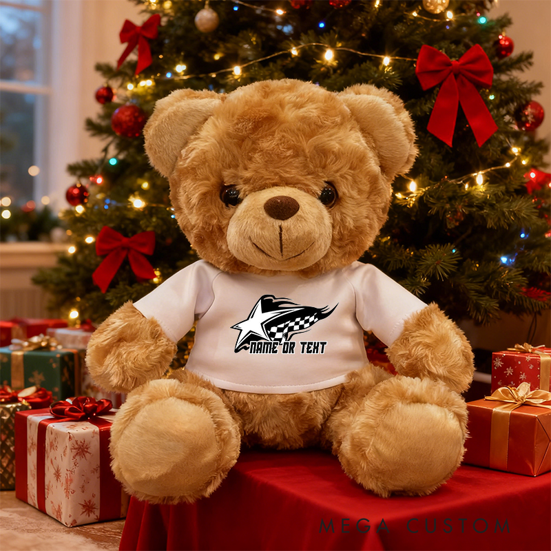 Personalized Racing Star Brown Bear Plush Toy Custom Name or Text Gift