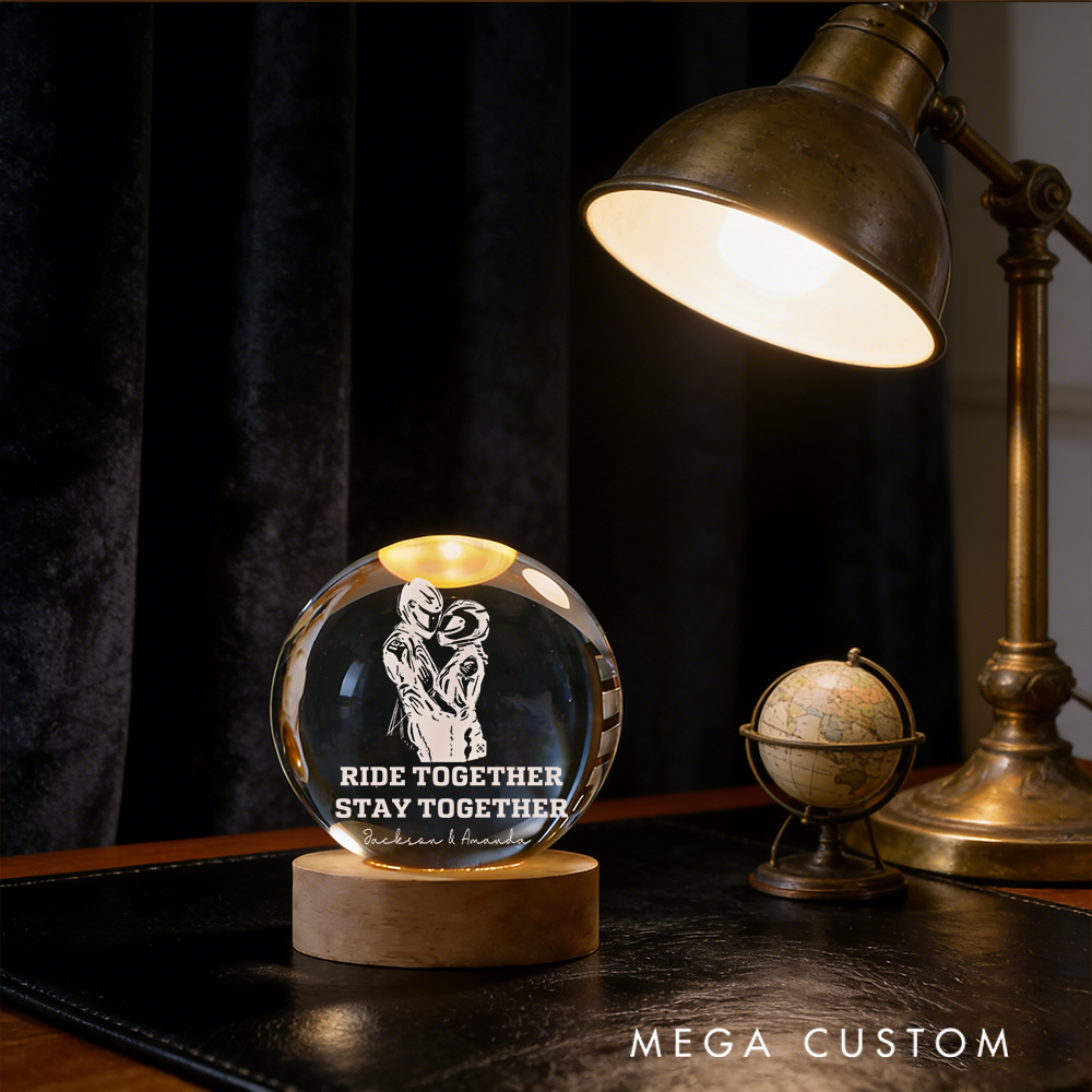 Personalized Racer Couple Crystal Globe Lamp Ride Together Stay Together Gift
