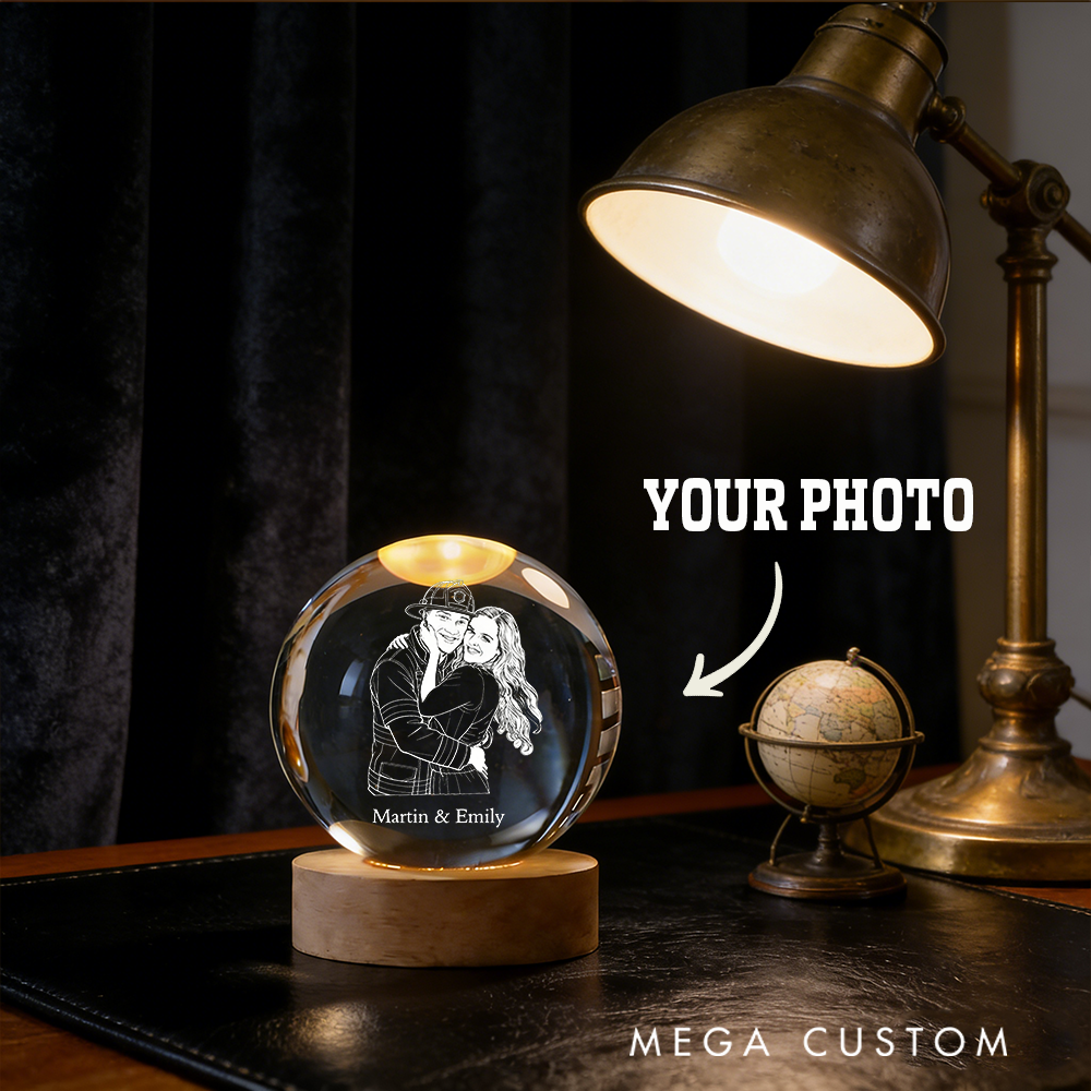 Personalized Firefighter Couple Crystal Globe Lamp Romantic Gift for Heroes