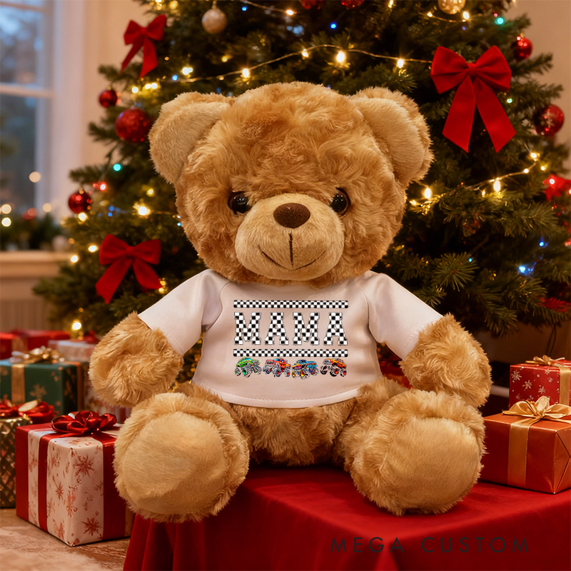 Personalized Monster Truck Brown Bear Plush Toy Custom Racing Gift