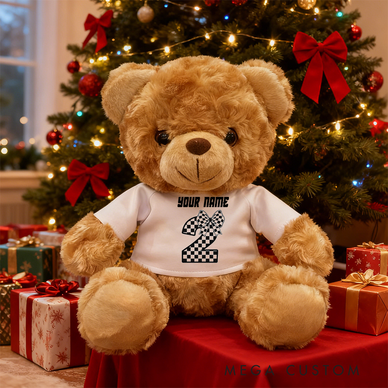Personalized Racing Brown Bear Plush Toy Custom Birthday Age Gift