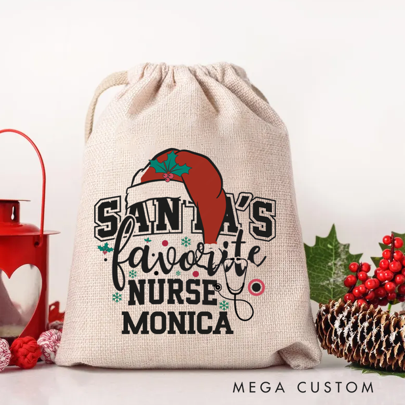 Personalised Christmas Santa Sack for Nurse Custom Santa's Favorite Nurse Design Sack Christmas Gifts Sack Xmas Gift