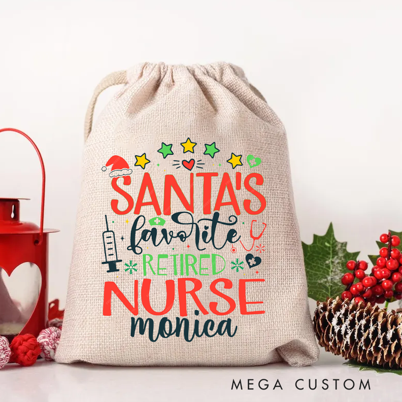 Personalised Christmas Santa Sack for Nurse Santa's Favorite Retired Nurse Design Sack Christmas Gift