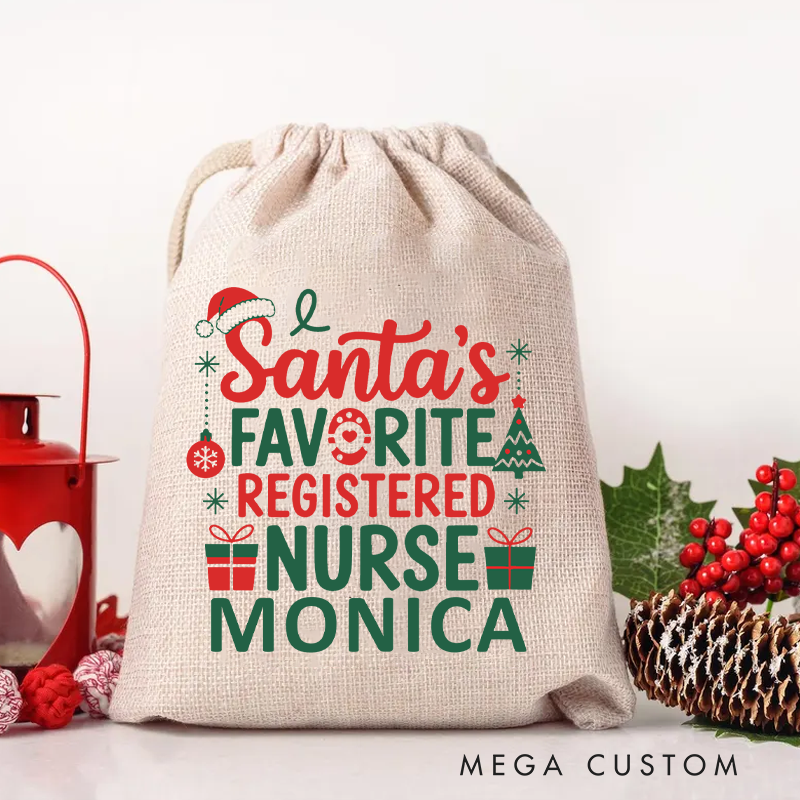 Personalised Christmas Santa Sack for Nurse Santa's Favorite Registered Nurse Design Sack Christmas Gift