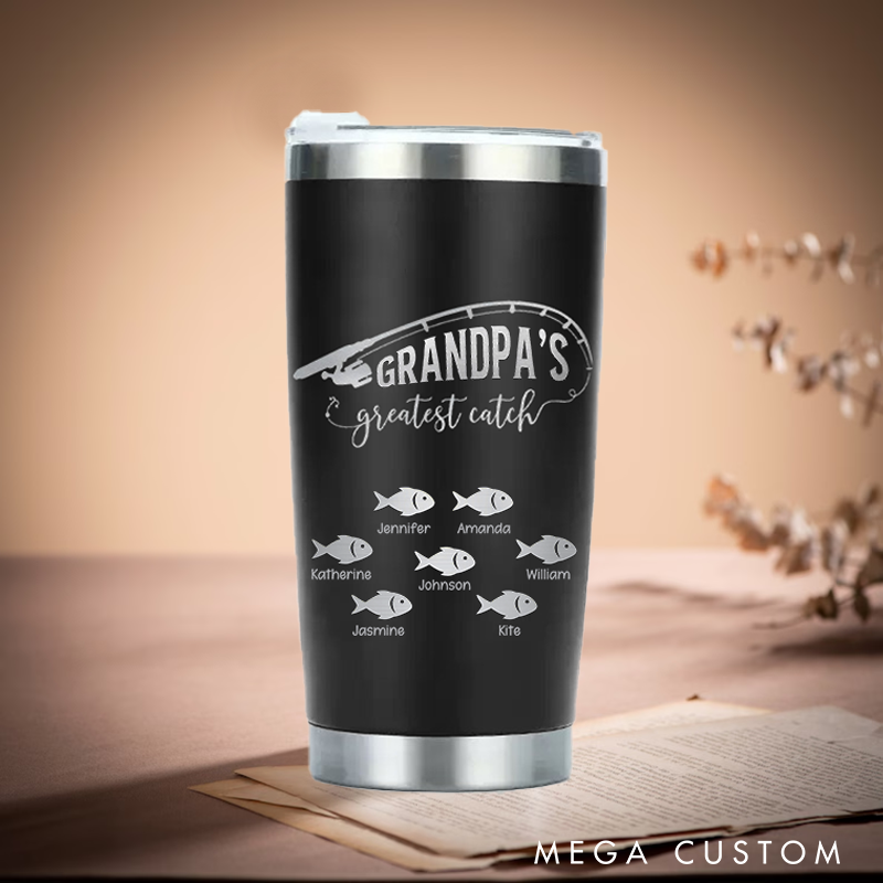 Personalized Greatest Catch Stainless Steel Tumbler with Fish and Fishing Rod design Perfect Gift for Fishing Lover