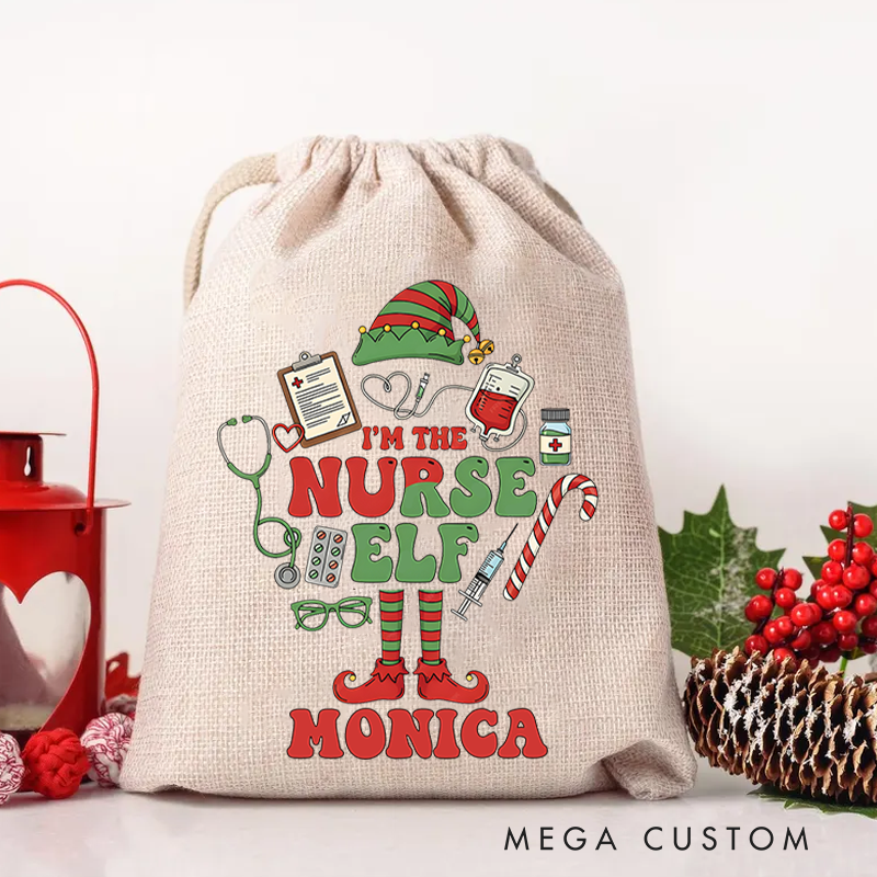 Personalised Christmas Santa Sack for Nurse Custom I'm the Nurse Elf Design Sack Christmas Gift