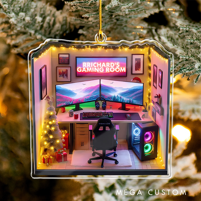 Personalized 2D Dreamy Gaming Room Christmas Ornament 2025 Acrylic Ornament Gamer Christmas Gift Video Game Xmas Gift Geek Christmas Decor