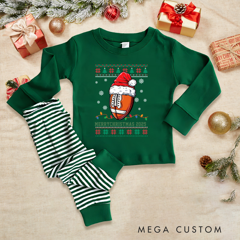 Personalized American Football Design Christmas Children's Pajamas with Custom Text,Celebrate the Season in Style