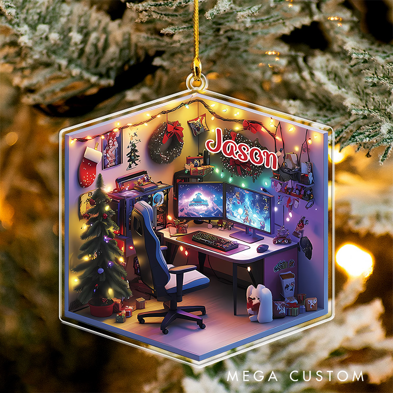 Personalized 2D Holiday Gaming Room Christmas Ornament 2025 Acrylic Ornament Gamer Christmas Gift Video Game Xmas Gift Geek Christmas Decor