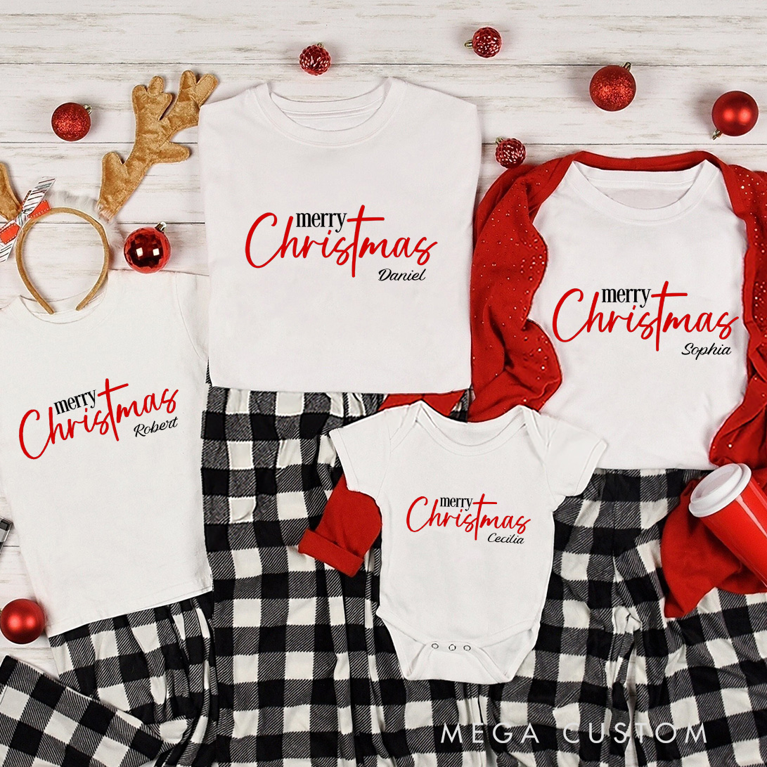 Personalized Merry Christmas Cross Family Matching Christmas T-Shirt with Name Christian Christmas Shirt Christmas Gift For Christian