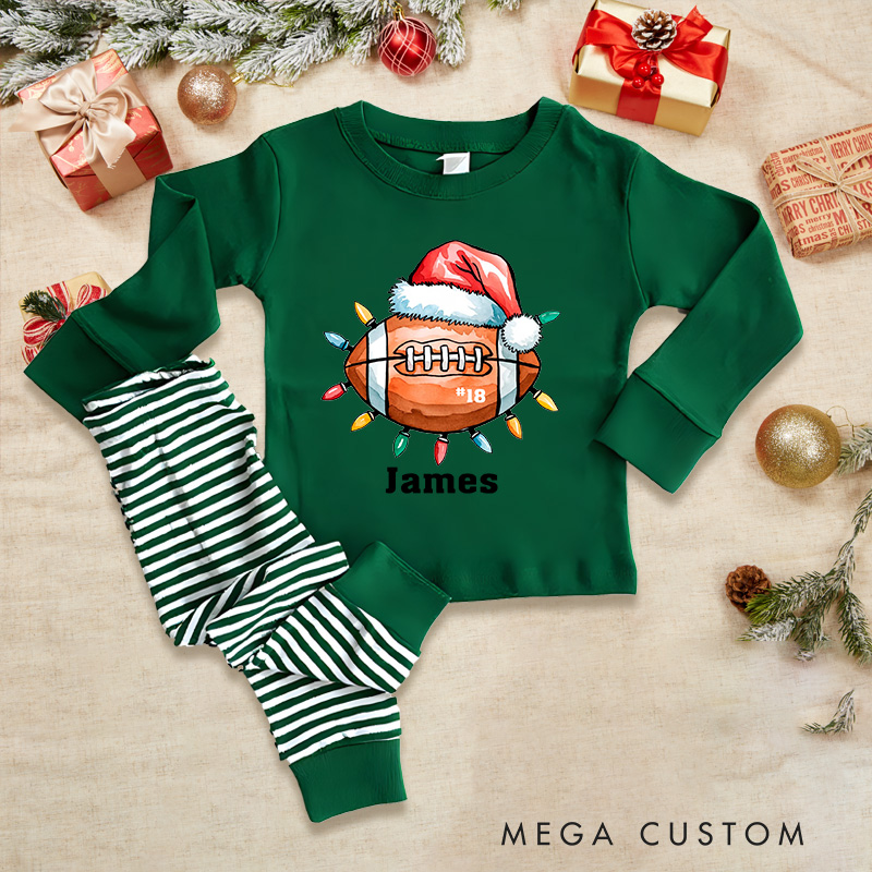 Personalized American Football Design Christmas Children's Pajamas with Custom Name and Number
