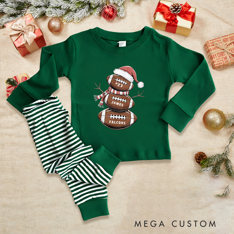 Personalized American Football Design Christmas Children's Pajamas with Custom Team Name,Name and Number