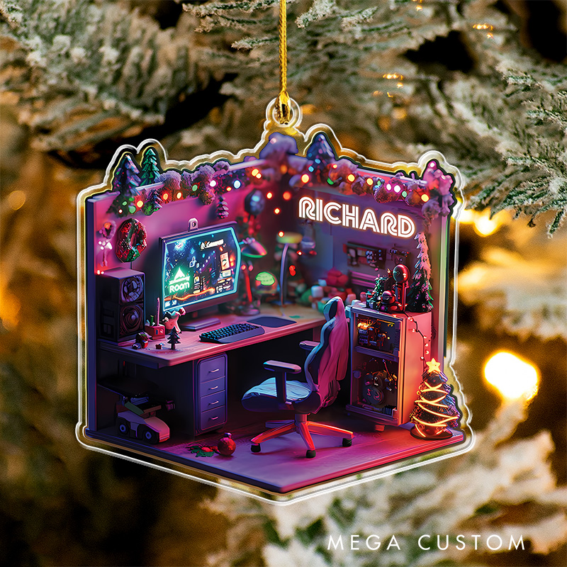 Personalized 2D Cyber Gaming Room Christmas Ornament 2025 Acrylic Ornament Gamer Christmas Gift Video Game Xmas Gift Geek Christmas Decor
