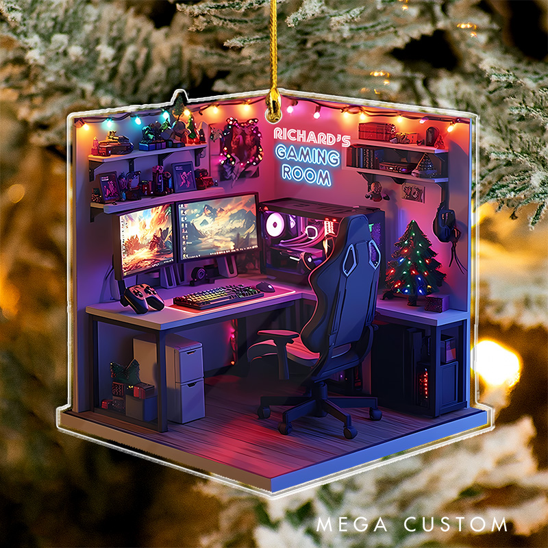Personalized 2D Your Gaming Room Christmas Ornament 2025 Acrylic Ornament Gamer Christmas Gift Video Game Xmas Gift Geek Christmas Decor