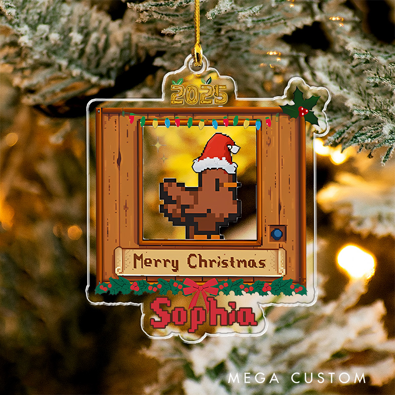 Personalized Pixel Chicken Valley Christmas Ornament 2025 Acrylic Ornament Gamer Christmas Gift Video Game Xmas Gift Geek Christmas Decor