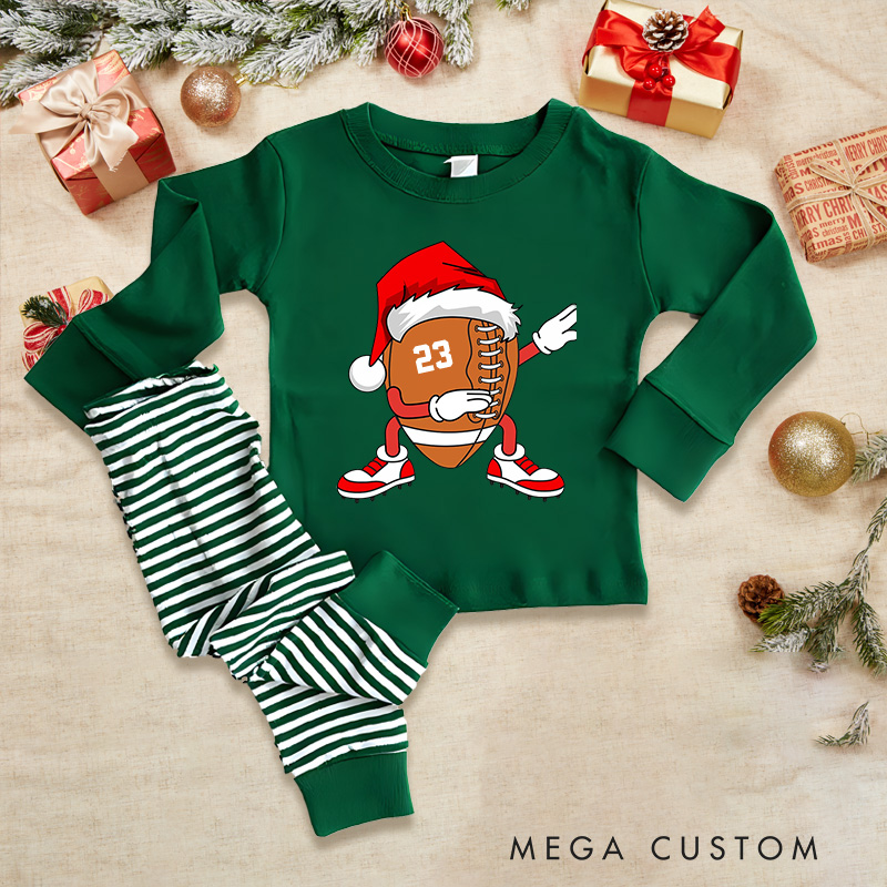 Personalized American Football Christmas Children's Pajamas with Custom Number
