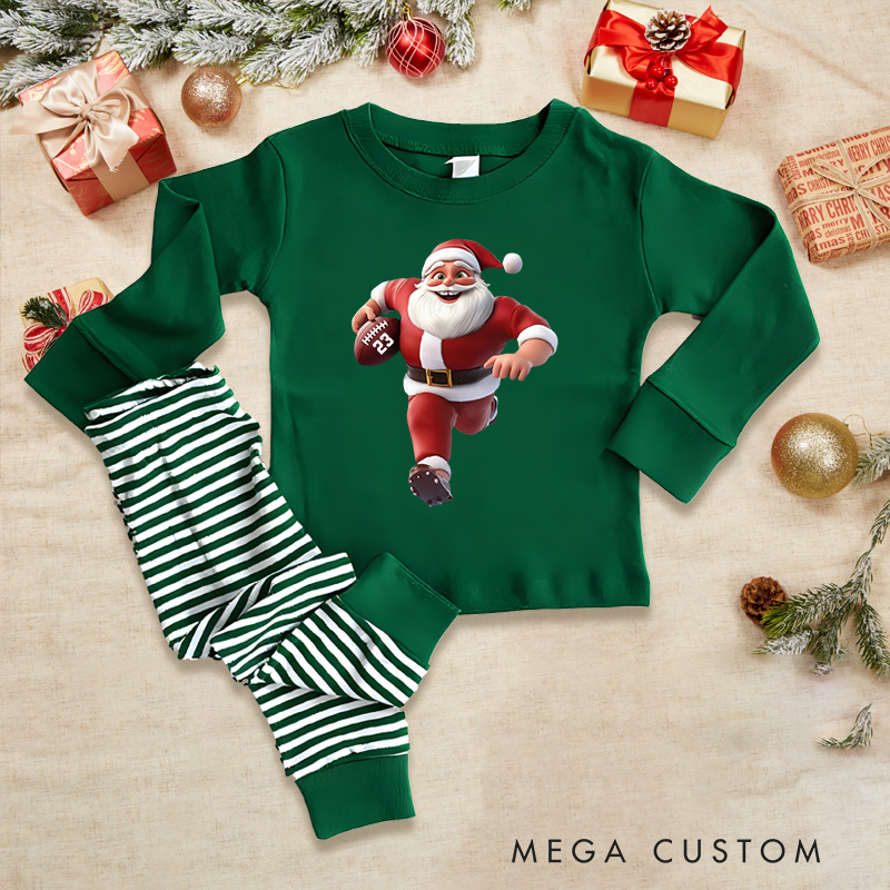 [Copy]Personalized American Football Christmas Children's Pajamas with Custom Number for Festive Style with a Fun Twist