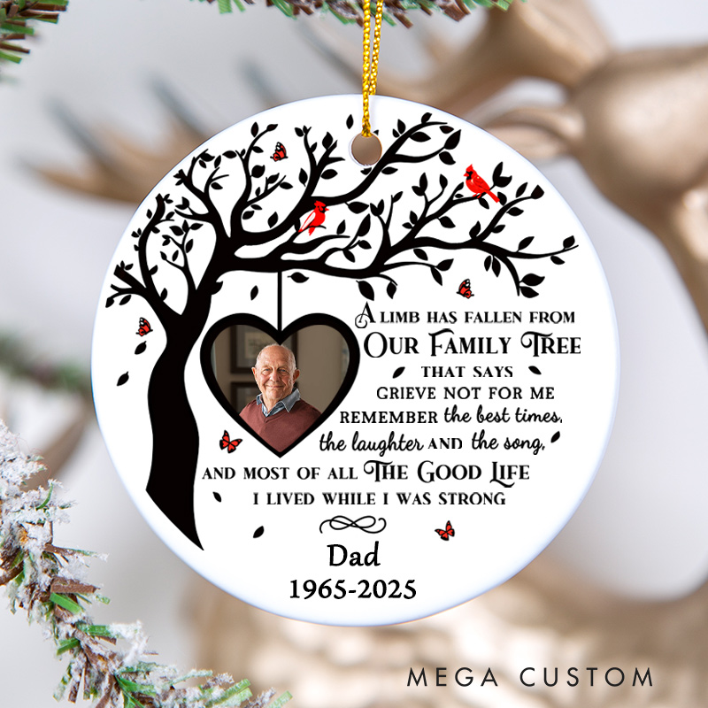 Personalized Photo Memorial A Limb Has Fallen From Our Family Tree Custom Circle Ceramic Christmas Ornament