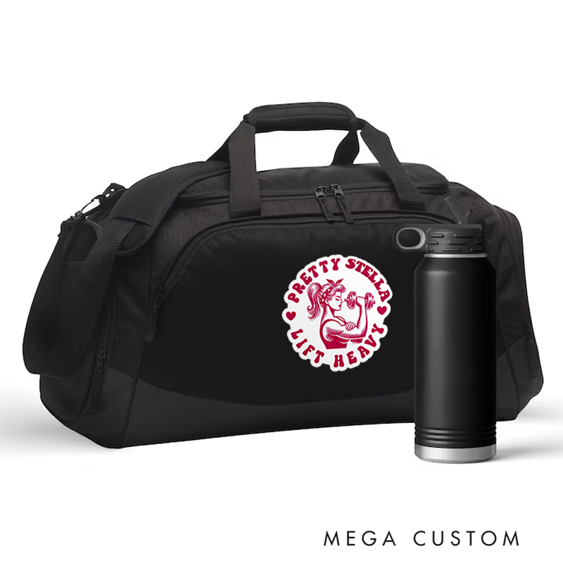 Personalized Monogram Sports Gym Duffel Bag Pretty Weightlifting Graphic Overnight Bag Gift Workout Bag for Athlete Personal Trainer