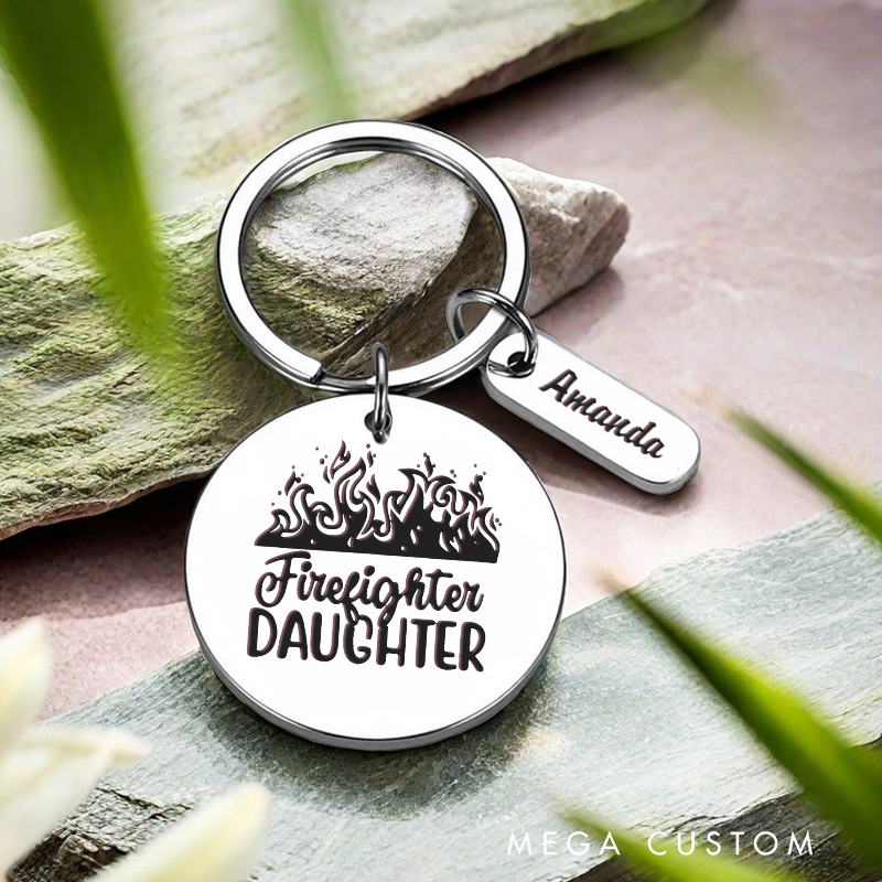 Personalized Stainless Steel Keychain with Firefighter Daughter Design Heartfelt Gift for Firefighter Families