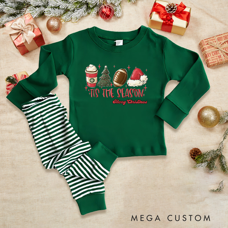 [Copy]Personalized American Football Santa Christmas Children's Pajamas with Custom Number for Festive Style with a Fun Twist