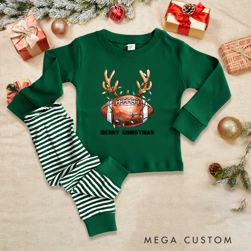 [Copy]Personalized American Football “TIS THE SEASON”Christmas Children's Pajamas with Custom Number for Cozy Up for the Holidays