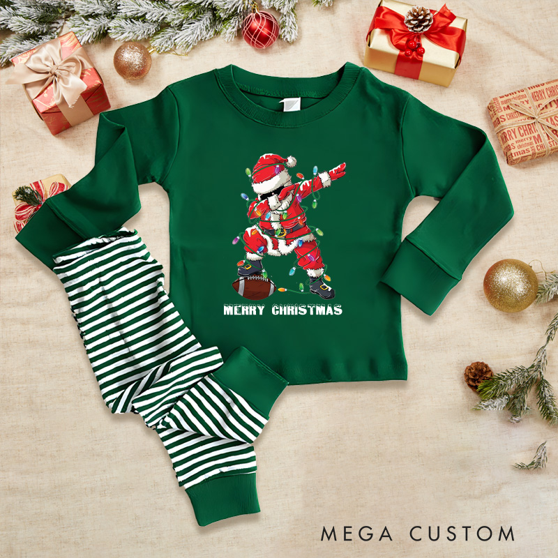 Personalized American Football Santa Dab Christmas Children's Pajamas with Custom Text