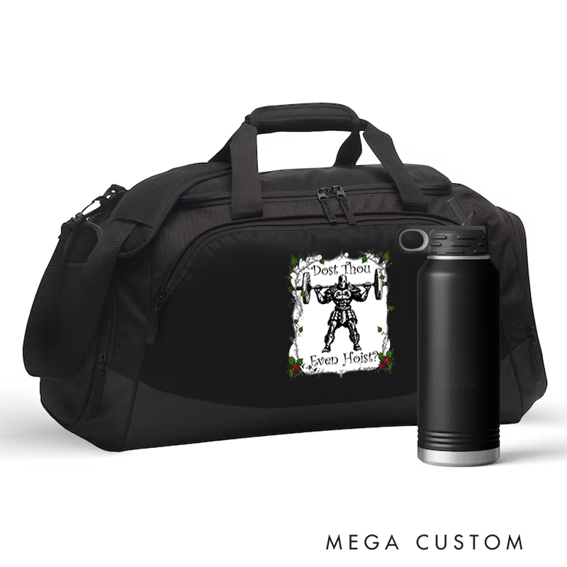 Personalized Monogram Sports Gym Duffel Bag Unique Knight Weightlifting Print Overnight Bag Gift Workout Bag for Athlete Personal Trainer