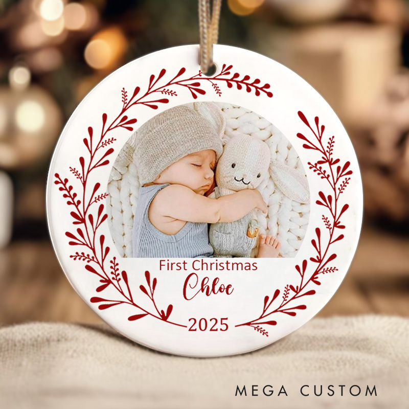 Personalized First Christmas Ornament Highlighting Baby Photo and Holiday Memories Christmas Ornament