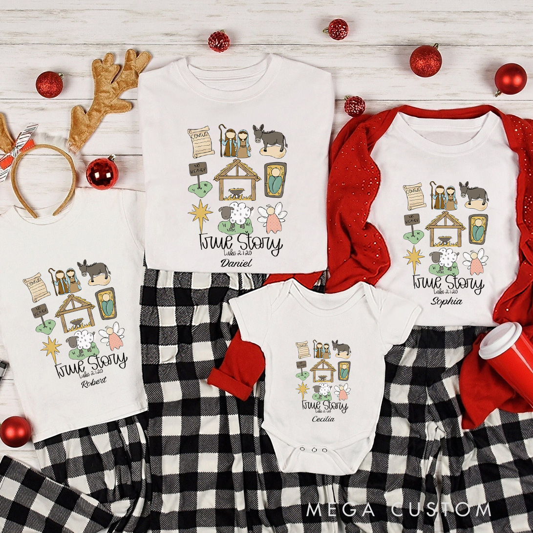 Personalized Nativity Story Family Matching Cotton T-Shirts with Name Religious Gift Christmas Gift for Family