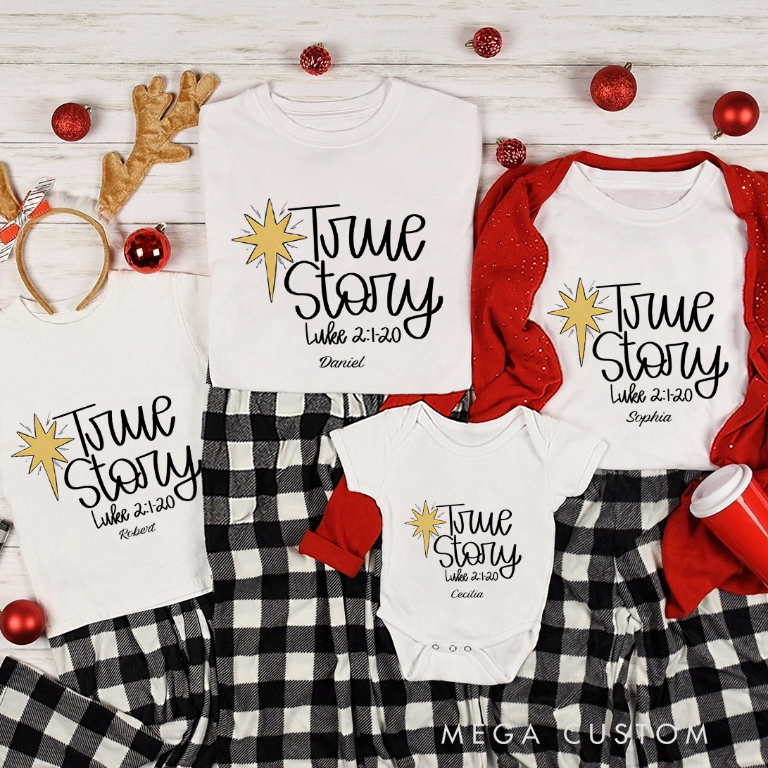 Personalized Bible Verse True Story Family Matching Cotton T-Shirts with Name Religious Gift Christmas Gift for Family