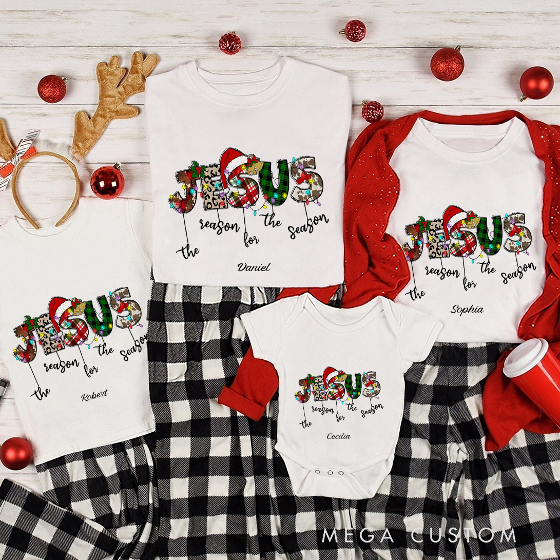 Personalized Jesus is the Reason Family Matching Cotton T-Shirts with Name Religious Gift Christmas Gift for Family Faith Gift
