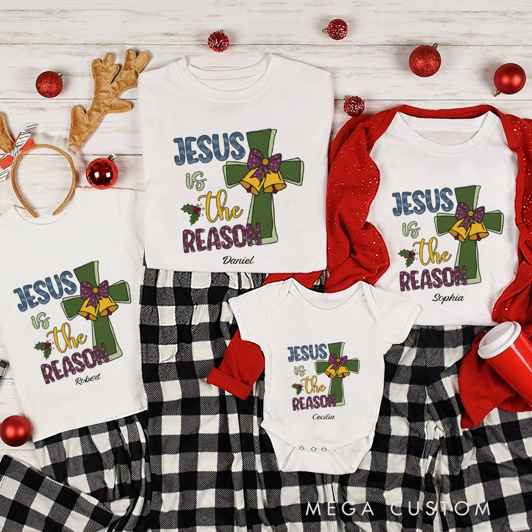 Personalized Jesus is the Reason Family Matching Cotton T-Shirts with Name Religious Gift Christmas Gift for Family Faith Gift