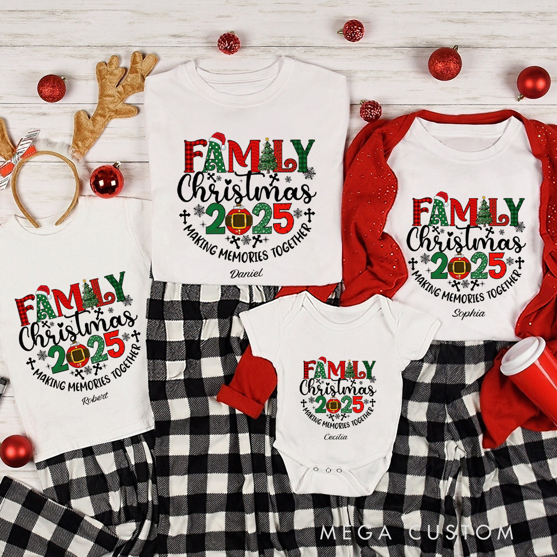 Personalized Family Christmas Family Matching Cotton T-Shirts with Name Religious Gift Christmas Gift for Family