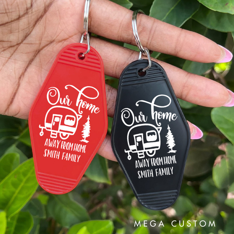 Personalized Our Home Away from Home Keychain Camping Rv Life Lovers Keychain Nature Hiking Lovers Gift
